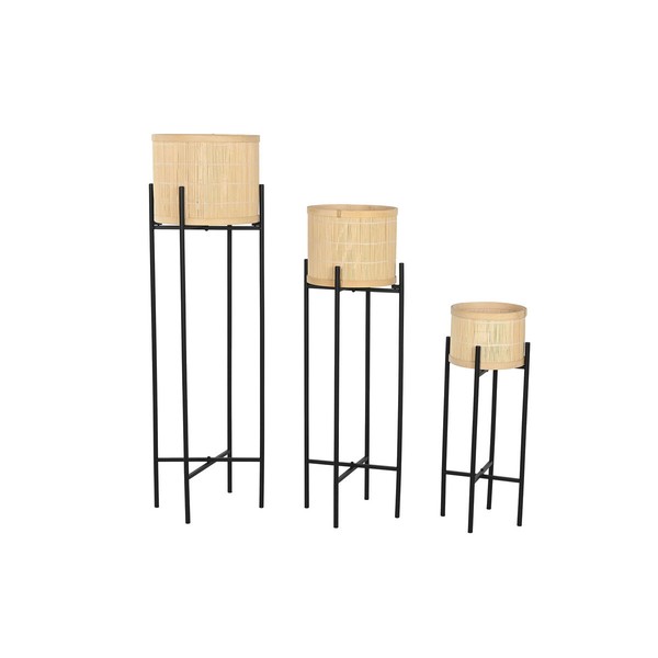 stādītāju komplekts Home ESPRIT Melns Dabisks Metāls Bambuss 31 x 31 x 103 cm (3 Daudzums)