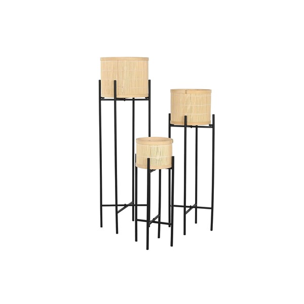 stādītāju komplekts Home ESPRIT Melns Dabisks Metāls Bambuss 31 x 31 x 103 cm (3 Daudzums)