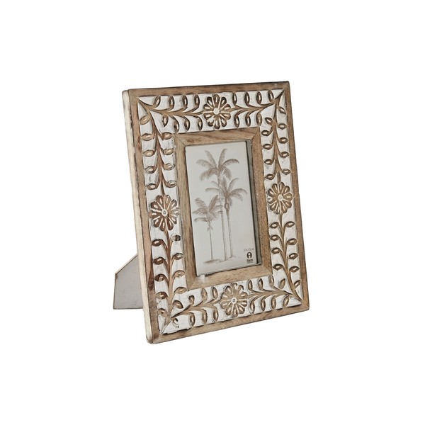 Foto rāmis Home ESPRIT Balts Dabisks Stikls Mango koks Zieds Indietis 21 x 2 x 26,5 cm