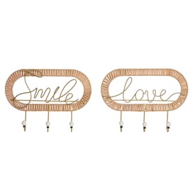 Wall mounted coat hanger Home ESPRIT Kullattu Luonnollinen Metalli Rottinki 40 x 6,4 x 28,6 cm (2 osaa)