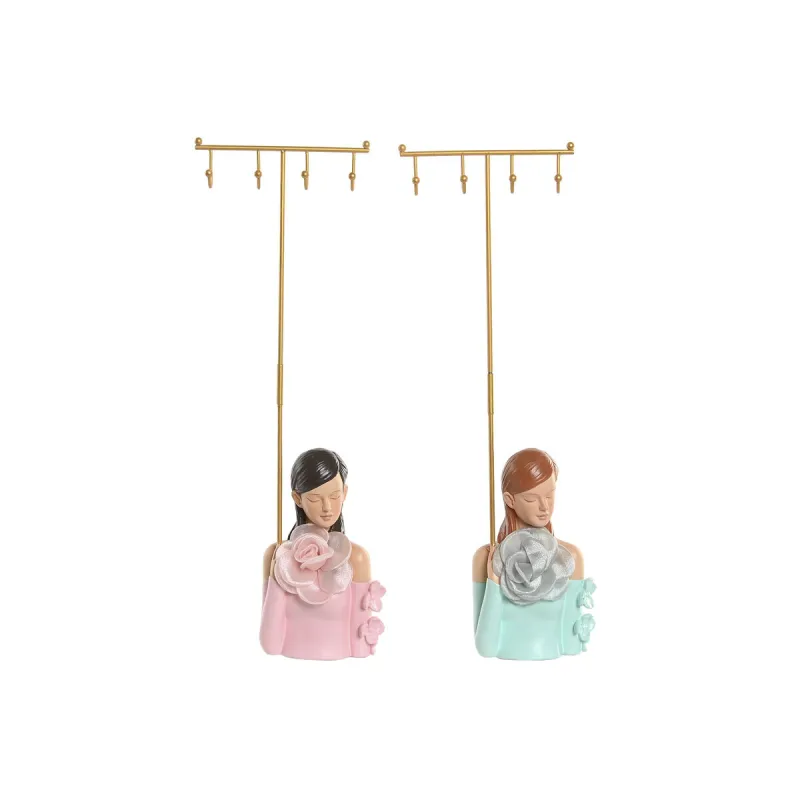 Papuošalų stovas Home ESPRIT Žalia Rožinė Derva 14 x 6 x 36 cm (2 vnt.)