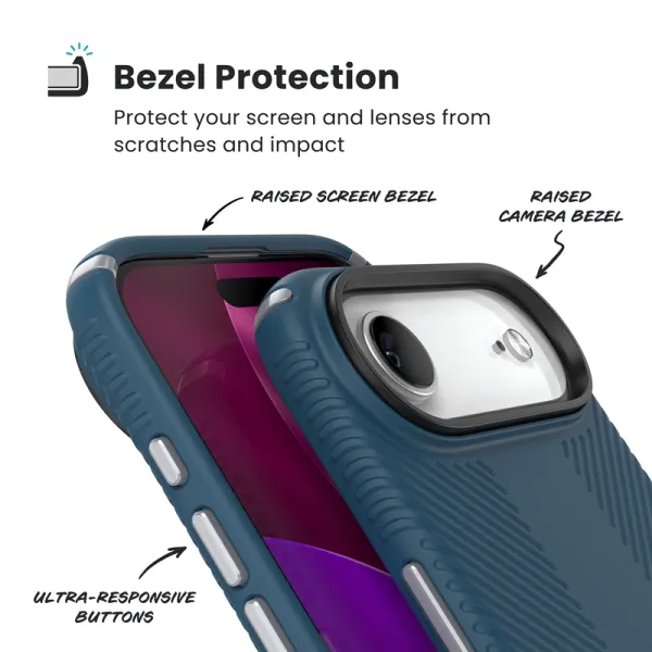 Speck Presidio2 Grip ClickLock & MagSafe - iPhone Air Case (Deep Sea / Silver Metallic / Spell Blue)