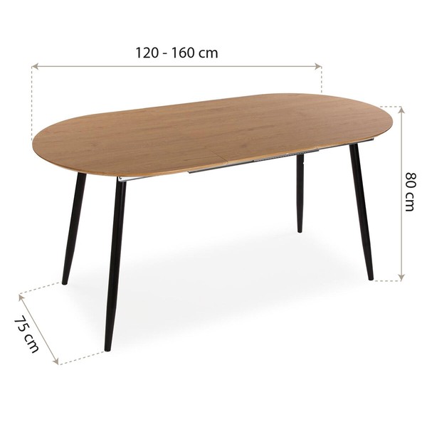 Valgomojo stalas Versa DOINYO  Juoda Metalinis Medžio MDF 80 x 75 x 160 cm