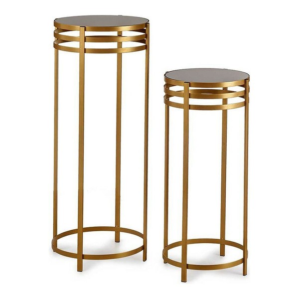 Dviejų staliukų rinkinys Gift Decor Juoda Auksinis Metalinis Stiklas 42,5 x 105 x 42,5 cm