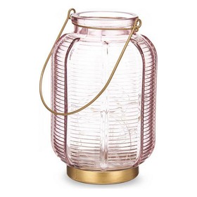 LED laterna Gift Decor Rozā Bronza Stikls Strīpas 13,5 x 22 x 13,5 cm