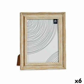 Photo frame Gift Decor Brown Golden Wood Crystal Plastic (6 Units)