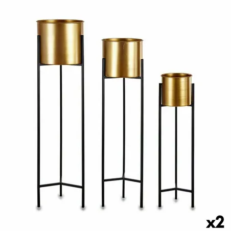 Kukkaruukkusetti Gift Decor Musta Kullattu Metalli 24 x 93,5 x 24 cm (2 osaa)