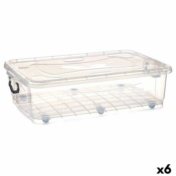 Uzglabāšanas Kaste ar Riteņiem Kipit Caurspīdīgs Plastmasa 40 L 46,5 x 20 x 72,2 cm (6 gb.)