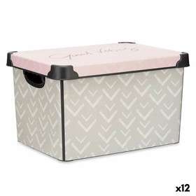 Storage Box with Lid Kipit Vibes Pink Plastic Printed Arrows 22 L (12 Units)