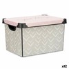 Storage Box with Lid Kipit Vibes Pink Plastic Printed Arrows 22 L (12 Units)