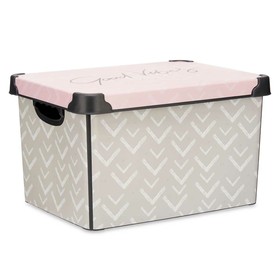 Storage Box with Lid Kipit Vibes Pink Plastic Printed Arrows 22 L (12 Units)