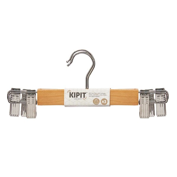 Set of Clothes Hangers Kipit Brown Silver Wood Metal 28,5 x 2,5 x 11,5 cm 28,5 x 11,5 x 4 cm 28,5 x 11,5 x 6 cm Clamps (24 Units