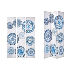 Folding screen Gift Decor Blue White Canvas 122 x 2,5 x 180 cm 40 x 180 x 7 cm Plate