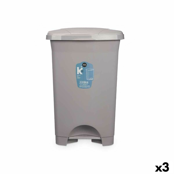Atkritumu tvertne ar pedāli Pelēks Plastmasa 50 L (3 gb.)