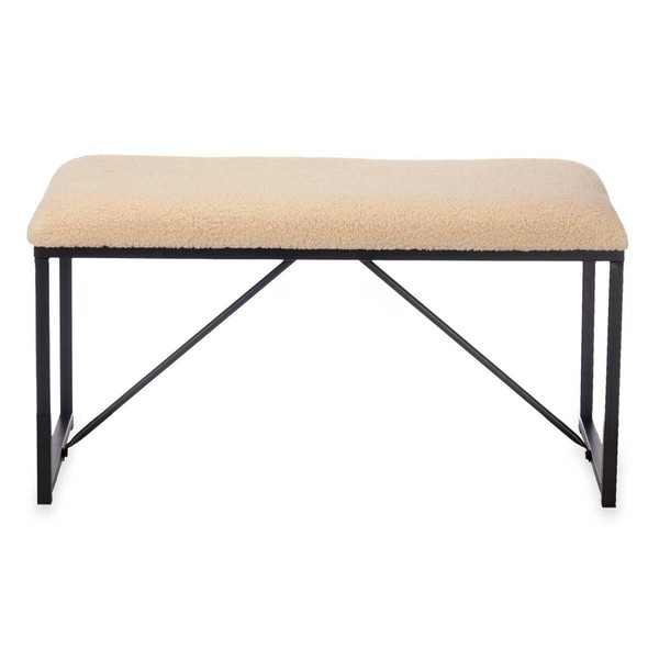 Bench Gift Decor Beige Metal Cloth 81 x 42 x 38 cm