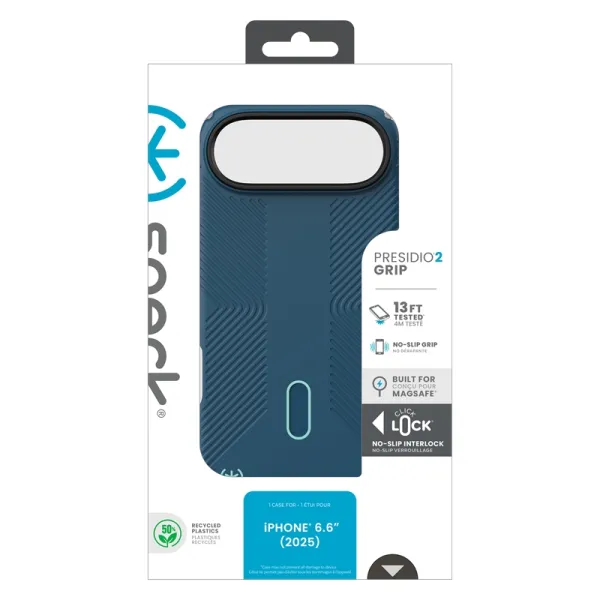 Speck Presidio2 Grip ClickLock & MagSafe - iPhone Air Case (Deep Sea / Silver Metallic / Spell Blue)