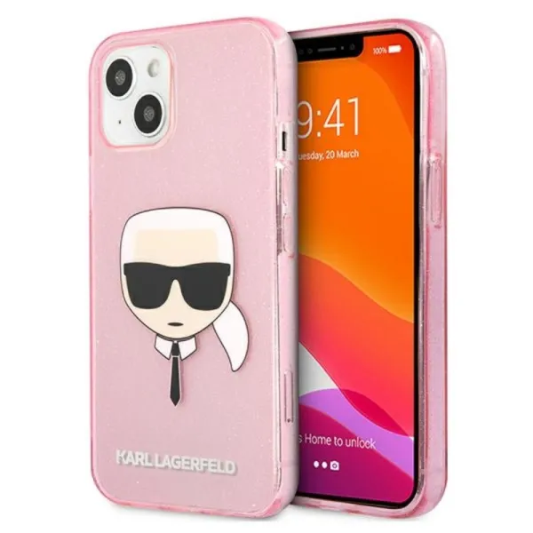 Karl Lagerfeld Karl’s Head Glitter - Case for iPhone 13 Mini (Pink)