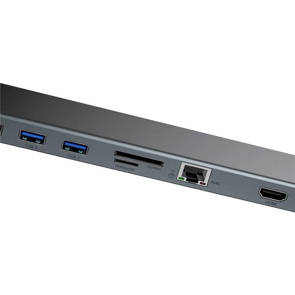 Baseus Enjoyment Series Multi-functional Type-C intelligent HD HUB(PD/HD4K*2/VGA/RJ45/SD/TF/USB*3/Audio*1/Stand)Dark gray