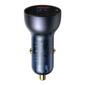 Baseus Particular Digital Display Car Charger , USB + USB-C, QC3.0+PD, 5A, 65W (gray) + Cable USB-C 1m 100W (black)