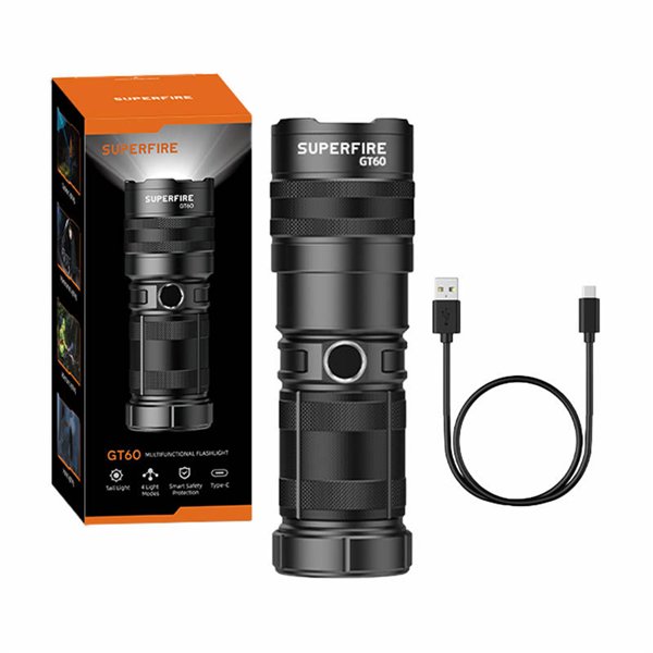 Superfire GT60 flashlight - 2600 lm, 2 modes, USB-C