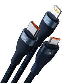 3in1 USB cable Baseus Flash Series 2, USB-C + micro USB + Lightning, 100W, 1.2m (blue)
