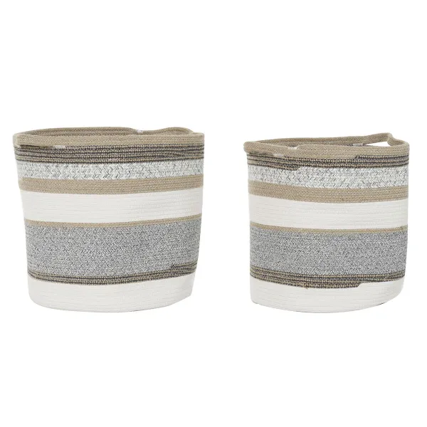 Korisetti DKD Home Decor Valkoinen Harmaa Luonnollinen Juutti (2 Kappaletta)