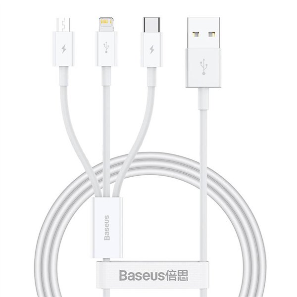 Quick Charge USB to M+L+C Baseus Superior Data 3.5A 1m (White)