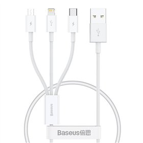 Quick Charge USB to M+L+C Baseus Superior Data 3.5A 0,5m (White)