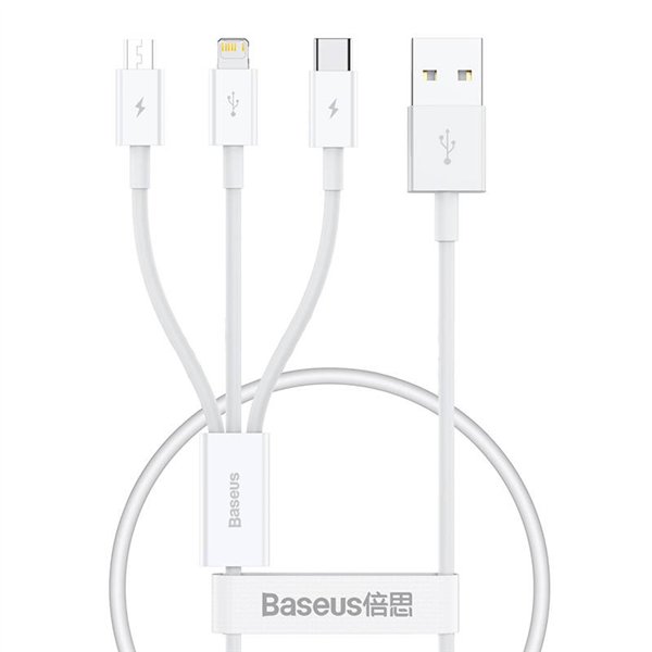 Quick Charge USB to M+L+C Baseus Superior Data 3.5A 0,5m (White)