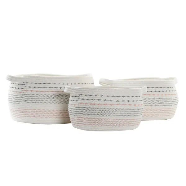 Basket set DKD Home Decor White Black Orange 52 x 43 x 25 cm 3 Pieces