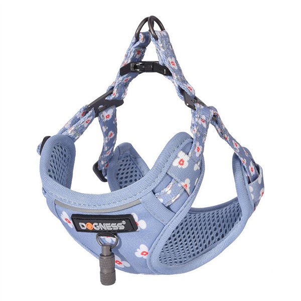 Dog set Dogness harness and leash (Blue Flower)