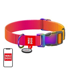 Nylon collar with QR code for Waudog gradient dog, orange , size XL