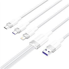 USB 2.0 A to 3-in-1 6A cable Vention CTRWG 1.5M (white)