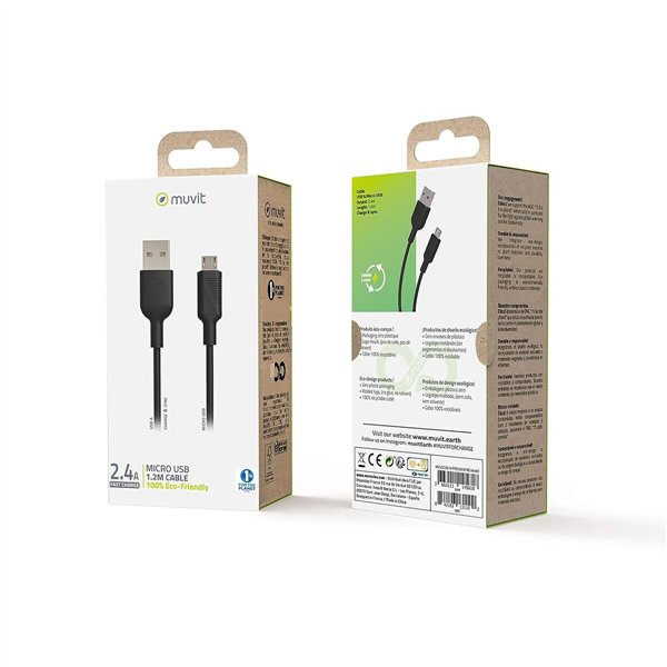 Kabelis Micro USB Muvit MCUSC0014 Juoda 1,2 m