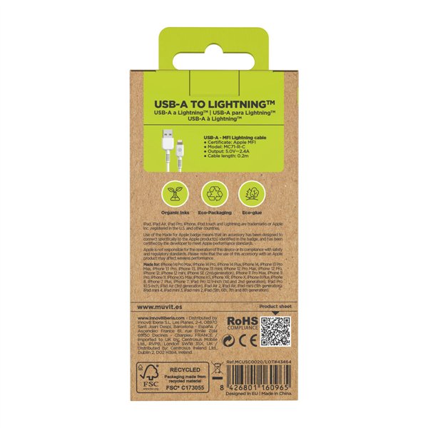 USB uz Lightning Kabelis Muvit for Change Balts