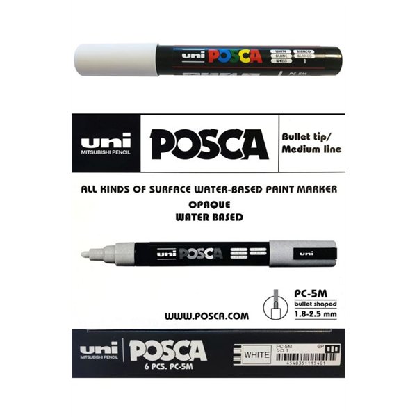Marķieris POSCA PC-5M Balts (6 gb.)