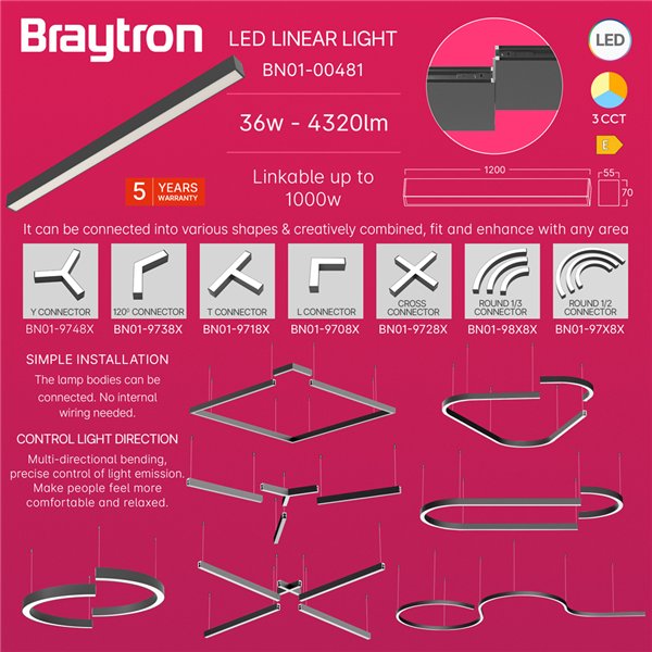 BRY-ALINE-55-36W-1.2MT-3IN1-BLC-IP20-LINEAR LIGHT