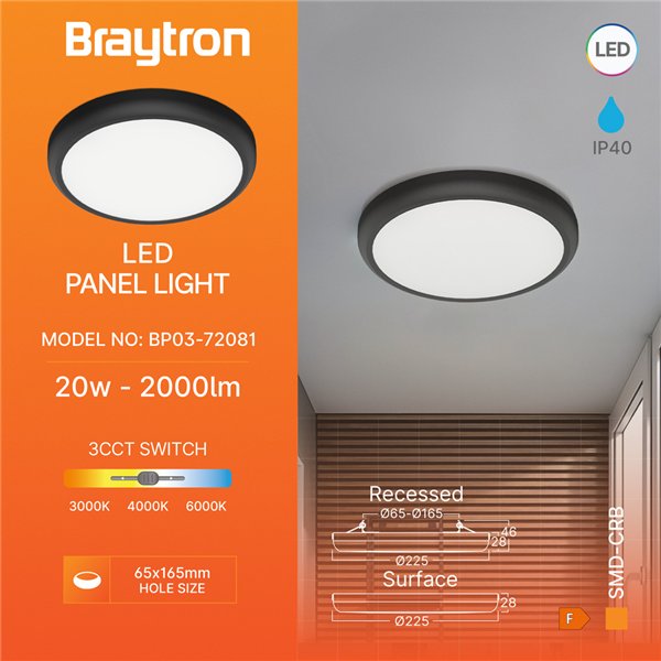 BRY-SMD-CRB-20W-RND-BLC-3IN1-LED PANEL LIGHT