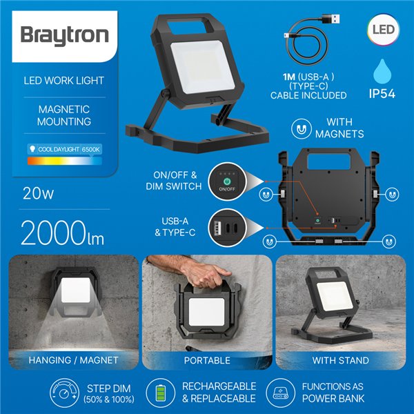 BRY-FLOOD-BTRY--BLC-20W-6500K-BATTERY-WORK LIGHT
