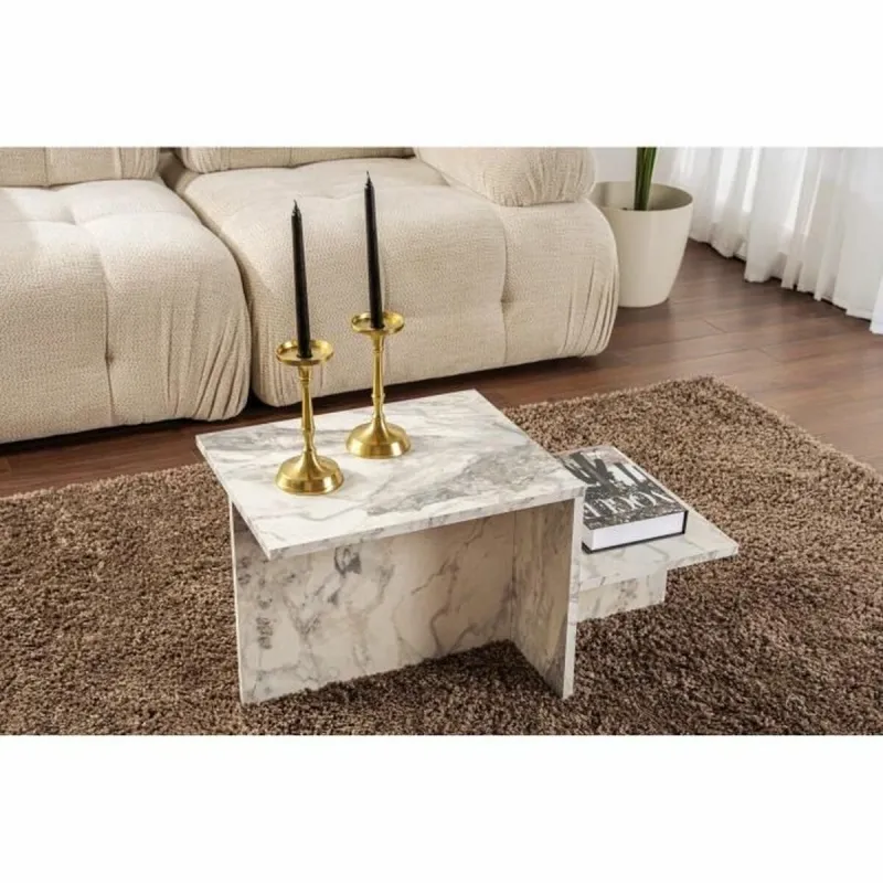 Centre Table Harmony White Grey 80 x 40 x 40 cm Marble