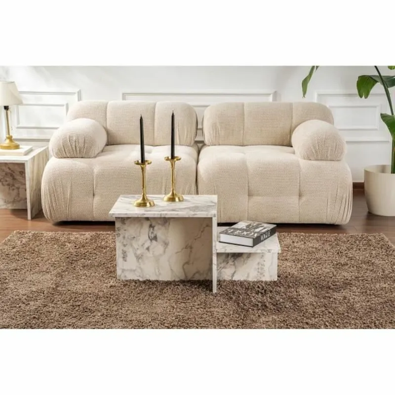 Centre Table Harmony White Grey 80 x 40 x 40 cm Marble