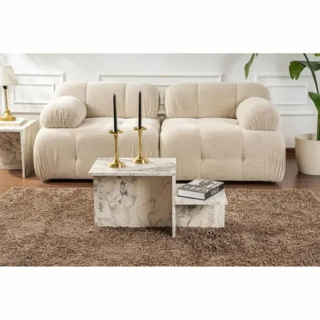 Centre Table Harmony White Grey 80 x 40 x 40 cm Marble