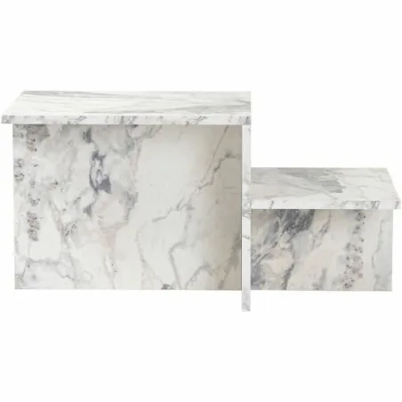 Centre Table Harmony White Grey 80 x 40 x 40 cm Marble
