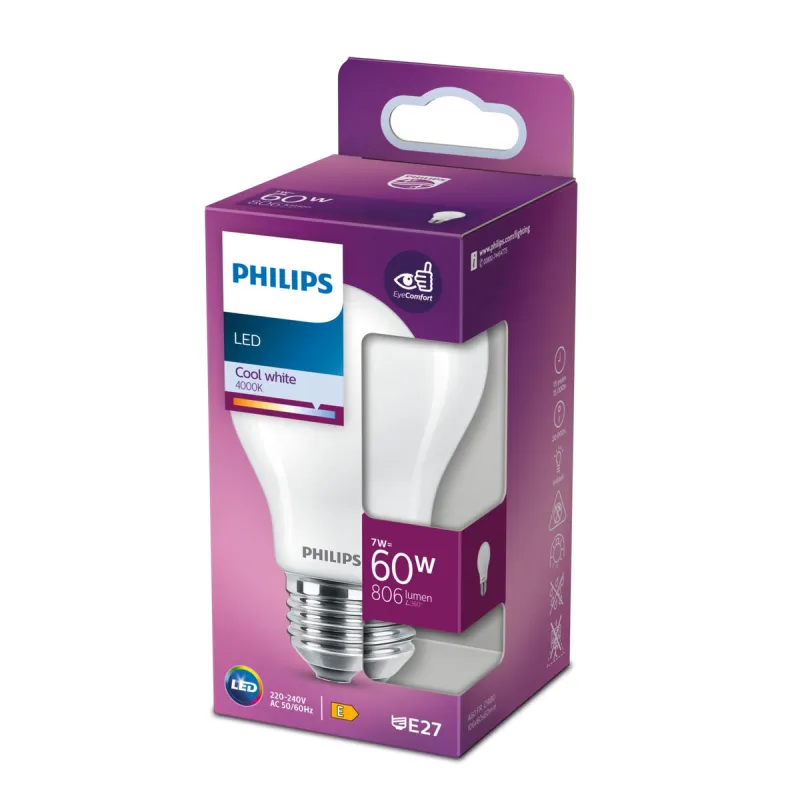 Pyöreä LED-polttimo Philips Equivalent E27 60 W E (4000 K)