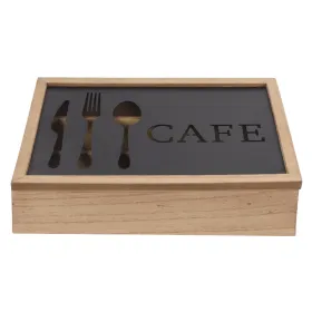 Ruokailuvälinejärjestelijä DKD Home Decor Ruskea Musta Metalli Puu MDF Vintage 25 x 18 x 6 cm