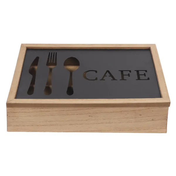 Cutlery Organiser DKD Home Decor Brown Black Metal MDF Wood Vintage 25 x 18 x 6 cm