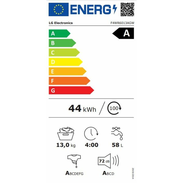 Washing machine LG F4WR6013AGW 60 cm 1400 rpm 13 kg Steam