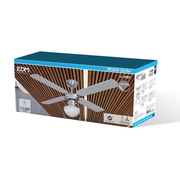 Lubinis ventiliatorius su apšvietimu EDM 33801 Caribe Sidabras 50 W