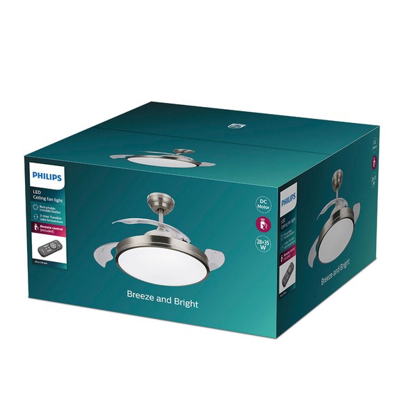 Plafondventilator met licht Philips Atlas 35 W 28 W 4500 Lm niķelis (2700 K)