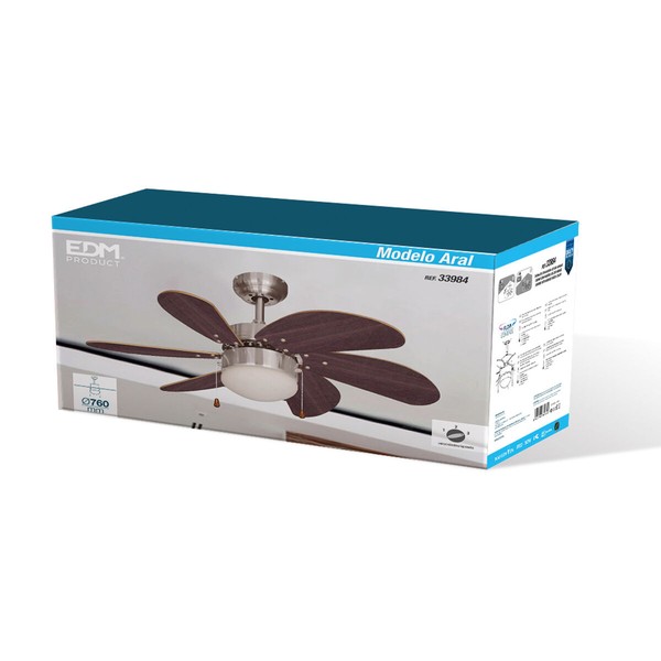 Plafondventilator met licht EDM 33984 Aral Wengue niķelis 50 W